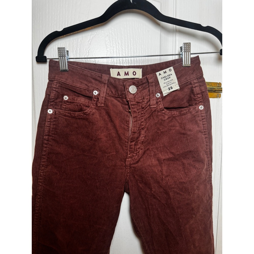 AMO Chelsea Crop Corduroy Pants Burgundy Slim Fit High Rise Size 25 NWT - Picture 4 of 8